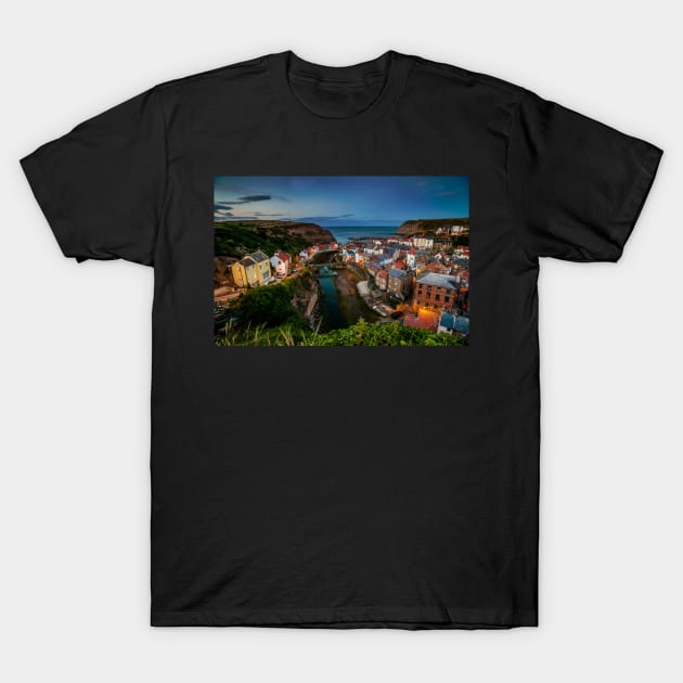 Dusk at Staithes T-Shirt by davehudspeth